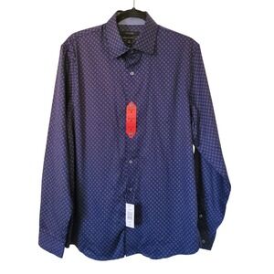 NWT Tahari Mens Regular Fit Stretch Dress Shirt Blue Geometric Print Size Medium